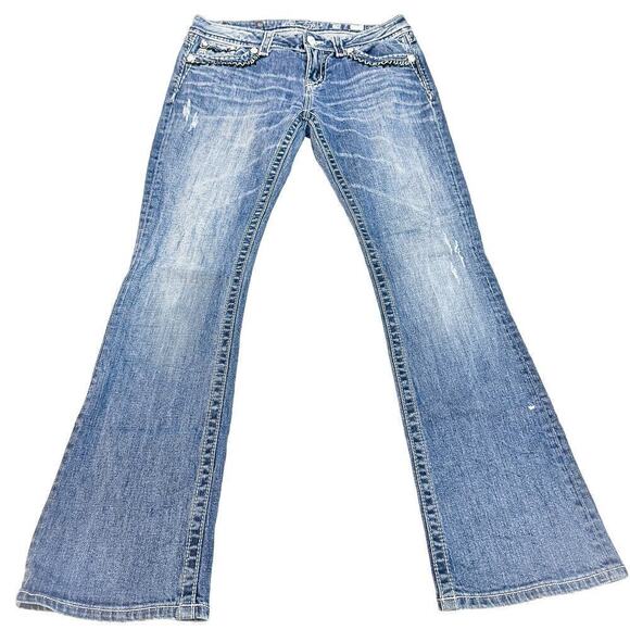 Miss Me Easy Boot Bootcut Denim Jean Fleur De Lis Size 28 - Picture 2 of 9